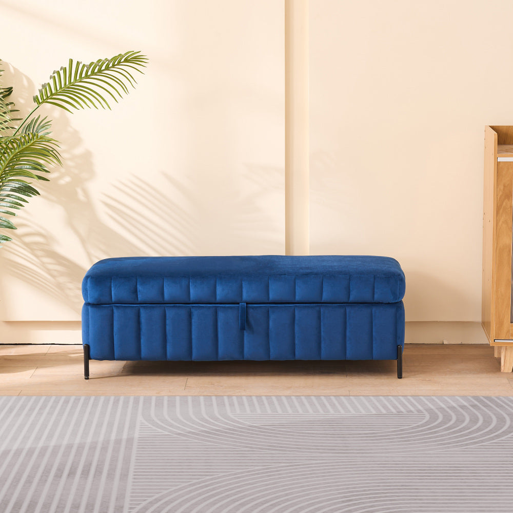 49.21" Wide Upholstered Velvet Storage Soft Bench Footstool Ottoman End of Bed with Metal Legs, Foot Rest for Living Room, Entryway and Bedroom. Navy
