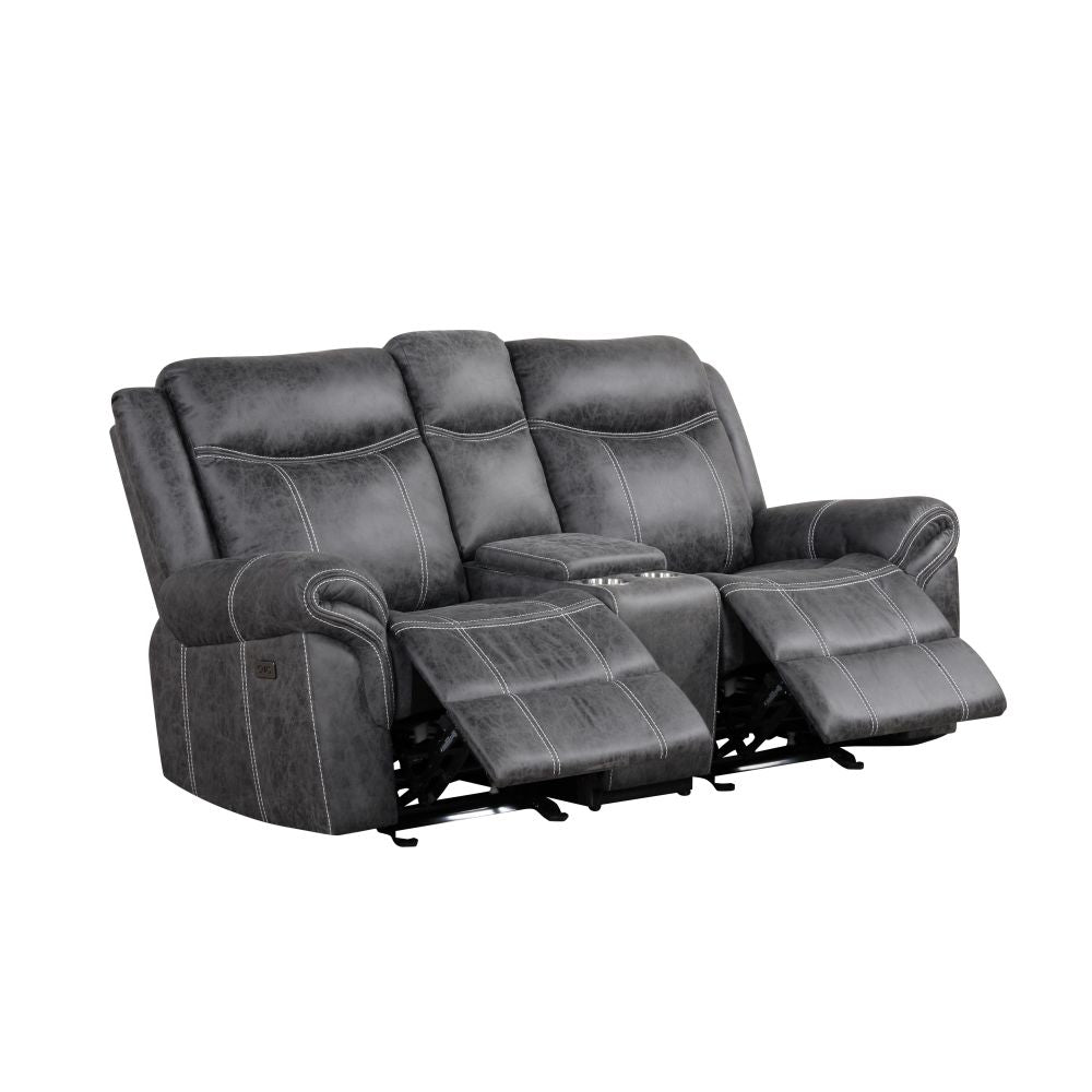 Zubaida Two Tone Chocolate Velvet Recliner Loveseat w/USB Port & Console