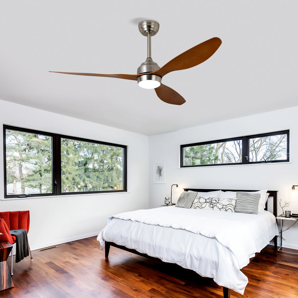 52" Ceiling Fan with Lights Quiet DC Motor 3 ABS Blade Ceiling Fans 6 Speed Levels,Reversible Ceiling Fan, for Patio Living Room, Bedroom, Office,Indoor.(Stain nickel + Walnut )