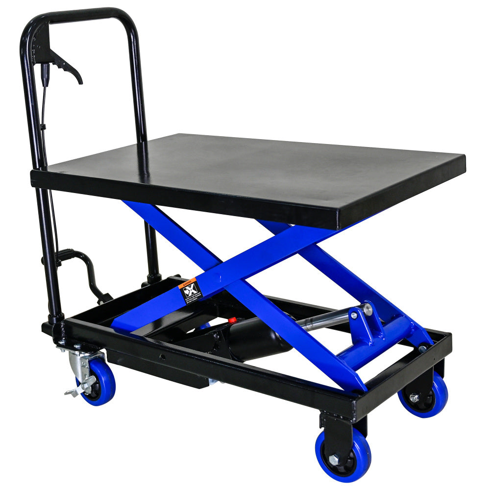 Hydraulic Lift Trolley, 500 LBS Capacity, with 4 Wheels, for Material Handling and Transportation, BLACK+BLUE