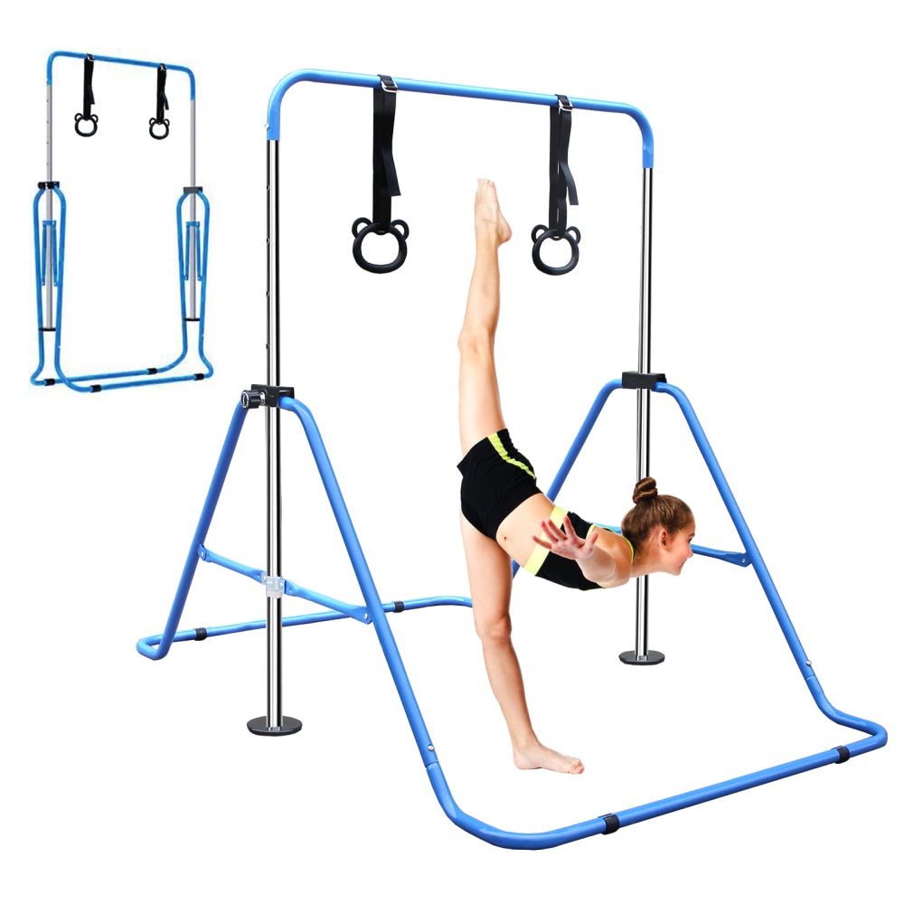 Blue Multi-Functional Adjustable Height Children's Horizontal Gymnastic Bar With Bear Rings
