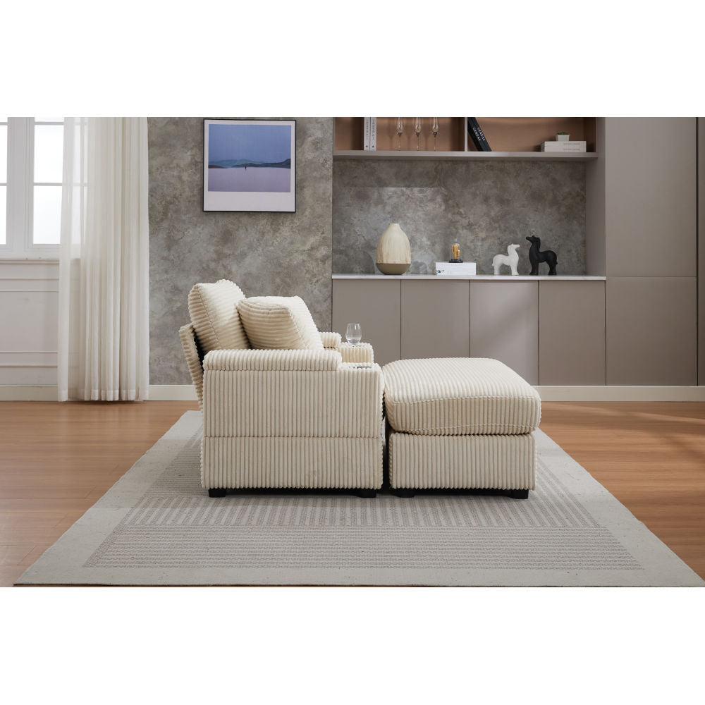 [VIDEO/New]Corduroy Upholstered Chaise Lounge Sofa with Handrail storage ,Movable ottoman,Cupholders,Detachable Cushions Deep Seat for Living Room Office,3 colour