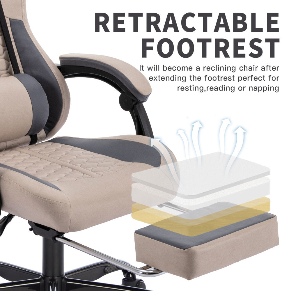 Gaming Chair with Massage,Ergonomic PC Gaming Chair with Footrest Comfortable Headrest and Lumbar Support,High Back PVC Leather,300LBS (Grey)