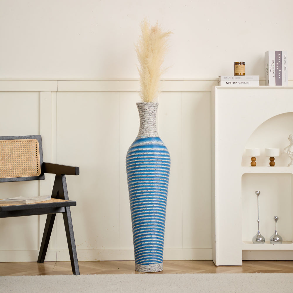 39-Inch Tall Standing Designer Floor Vase - Durable Artificial Rattan - Elegant Two-Tone Dark Brown Finish - Ideal Decor Accent for Living Room, Bedroom, Entryway - Stylish Home Decor Statement Piece