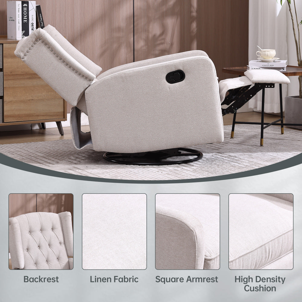 COOLMORE Rocking Recliner Chair,360 Degree Swivel Nursery Rocking Chair,Glider Chair,Modern Small Rocking Swivel Recliner Chair for Bedroom,Living Room Chair Home Theater Seat (Beige)