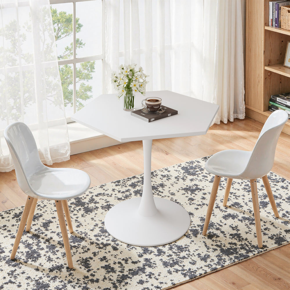 31.50"Modern Octagonal Coffee Table with MDF Table Top,Metal Base, for Dining Room, Kitchen, Living Room,White