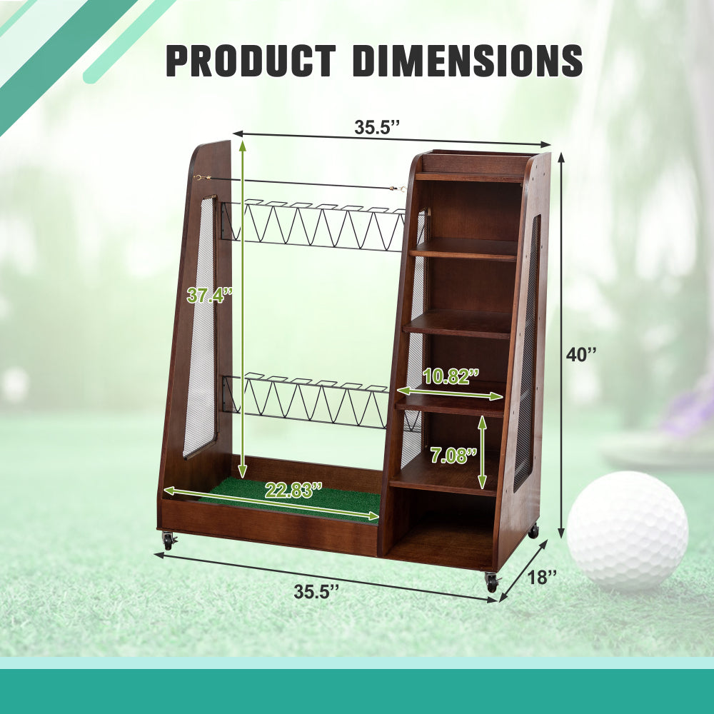 Golf Bag Organizer for Garage, Premium Wooden Golf Clubs Storage Rack Fit 2 Golf Bags, Golf Trunk Organizer for Car Garage Club Shed Basement,Brown