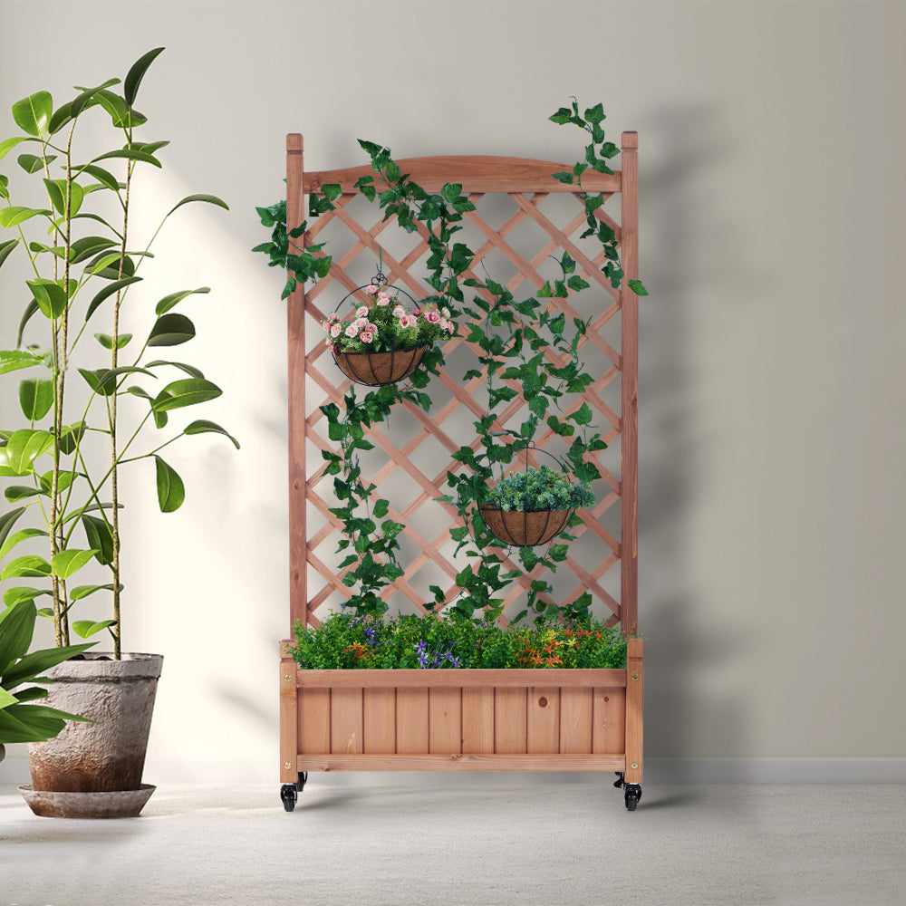 Raised Garden Bed with Trellis 2 Pack, Outdoor Wooden Planter Box & Plant Stand with Climbing Racks