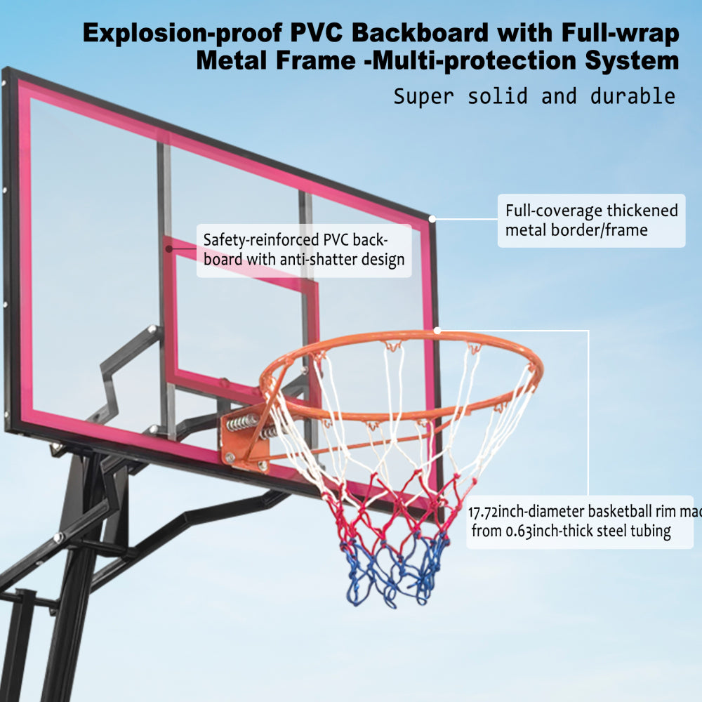 Portable Basketball Hoop for Youth Adults & Professional Match,Adjustable Height 8.04 ft to 10.01 ft,44 inch Backboard with Rebound System, Indoor/Outdoor Basketball Goal with Rebound Board and Wheels
