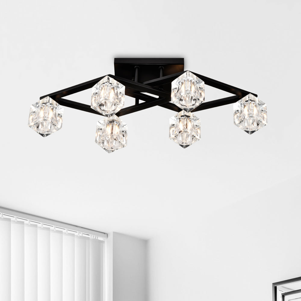 6-Light  Crystal  Ceiling Light for Dining Room, Modern Ceiling Lamp with  Light Fixture For Farmhouse Entryway Living Room (6*G9 Bulbs Included)