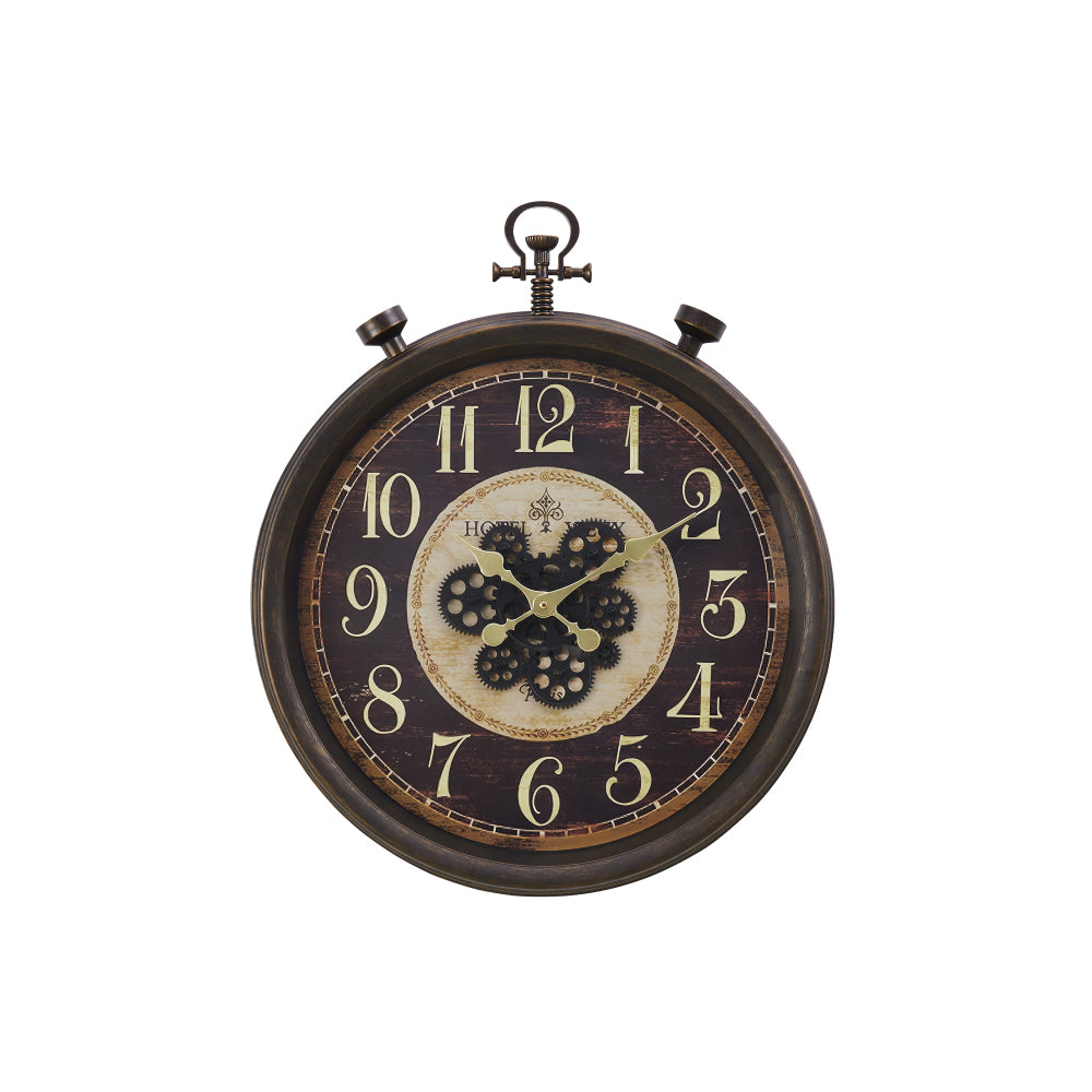 Clocks, 24" Round, Gear Mechanism, Wall Clock, Brown, Traditional