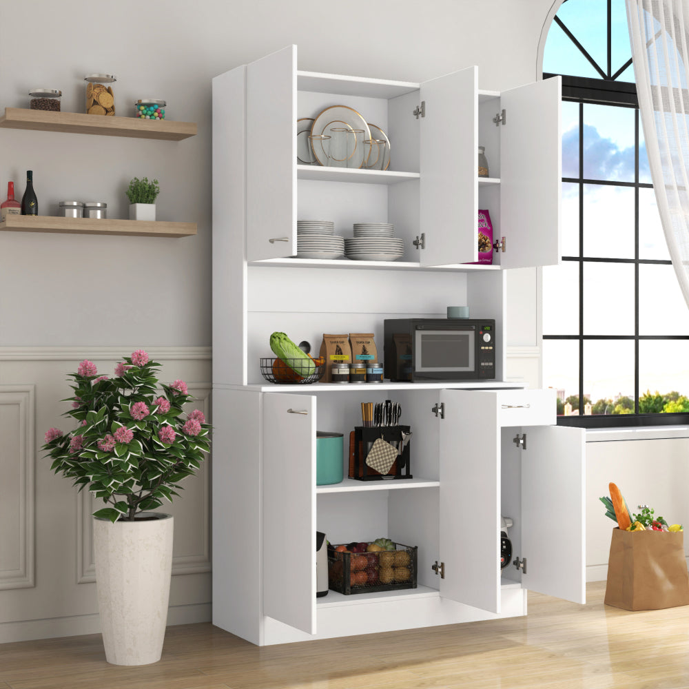 70.87" Tall Wardrobe& Kitchen Cabinet, with 6-Doors, 1-Open Shelves and 1-Drawer for bedroom,Walnut