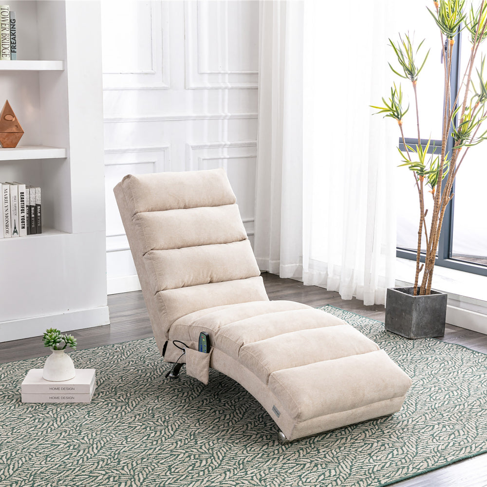 Linen Massage Chaise Lounge Indoor with Remote Control,Ergonomic Electric Massage Long Lounger with 5 Modes for Office, Living Room,Bedroom (Beige)