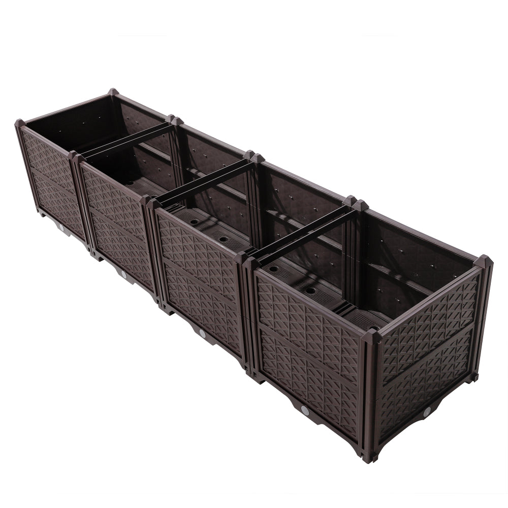 Indoor and outdoor rectangular plastic planting box; planting kit for fresh vegetables, herbs, flowers, and succulents; brown