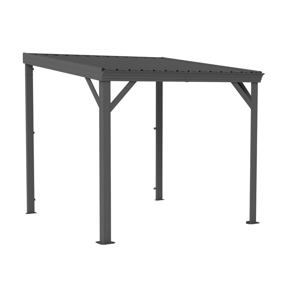 8'x 8' Lean to Gazebo with Upgraded Drainage System, Wall Mounted Gazebo Hardtop Galvanized Steel Sloping Roof for Patio Deck Backyard Lawn Party(Gray)