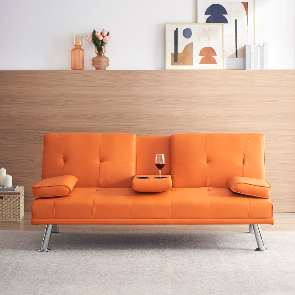 Black Leather Office Double Folding Sofa Bed with Matching Coffee Table, Multifunctional Design