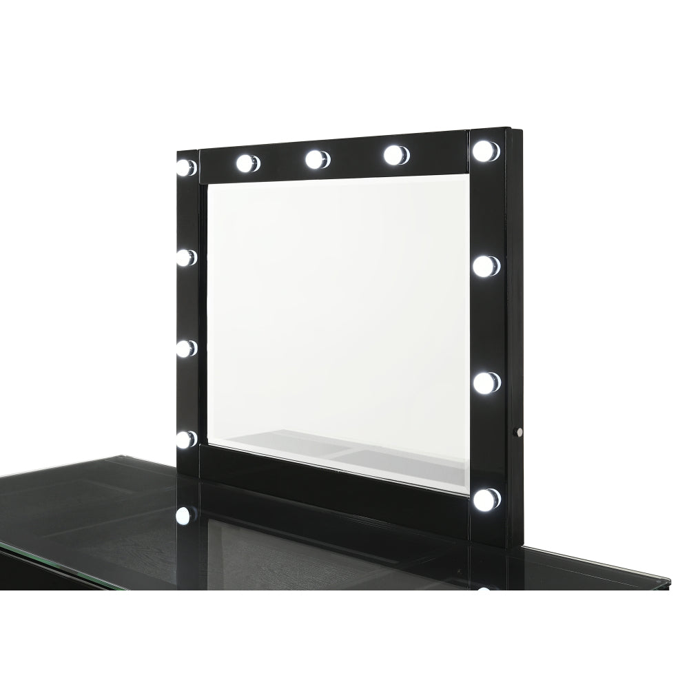 1pc Glam LED Lights in Frame Mirror Vanity Top Landscape Mirror Black