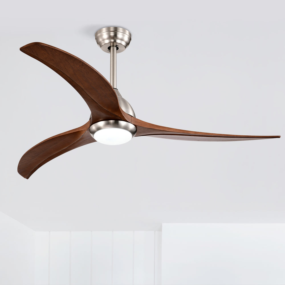 (Same SKU W1592P176970) 52" Solid Wood Blades Ceiling Fan With Light with Remote Control, Noiseless Reversible Motor, 6 Speed ,3 Color , for Patio Living Room, Bedroom, Indoor.(Stain nickel + Walnut )