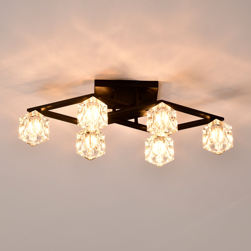 6-Light  Crystal  Ceiling Light for Dining Room, Modern Ceiling Lamp with  Light Fixture For Farmhouse Entryway Living Room (6*G9 Bulbs Included)