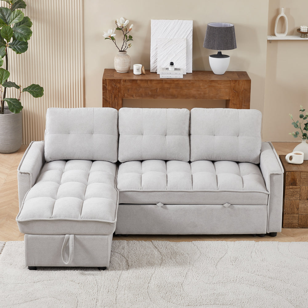 MH 78.75" Reclining Sofa, Pull-Out Sofa Bed with USB and tape-c charging ports, L-Shaped Sectional Sofa with Reclining Storage and Arm Side Organizer Pocket Features, Living Room Comfort Sofa