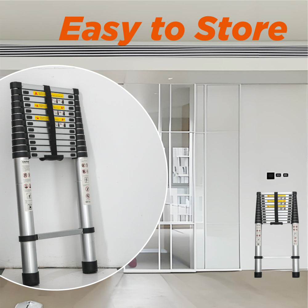 Telescoping Ladder 12.5FT, Telescopic Extension Ladder, Aluminum Alloy Folding Ladder Portable Multi-Purpose for Indoor Outdoor Work, Heavy Duty 300 lbs Load