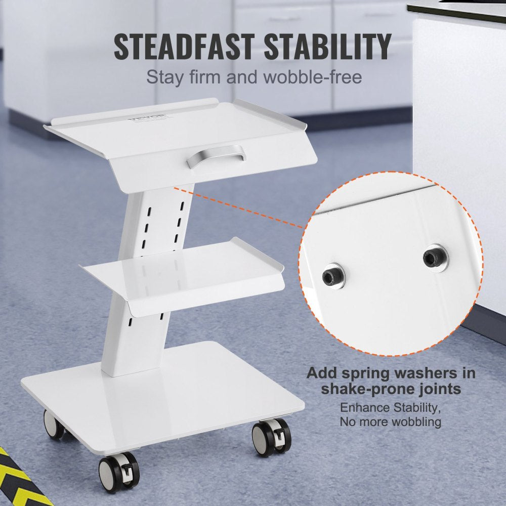 Lab Trolley, 3-Layer Rolling Lab Cart, Metal Mobile Trolley with Swivel Wheels, Tray Rolling Clinic Cart 220 lbs Weight Capacity, for Lab, Clinic, Beauty and Salon