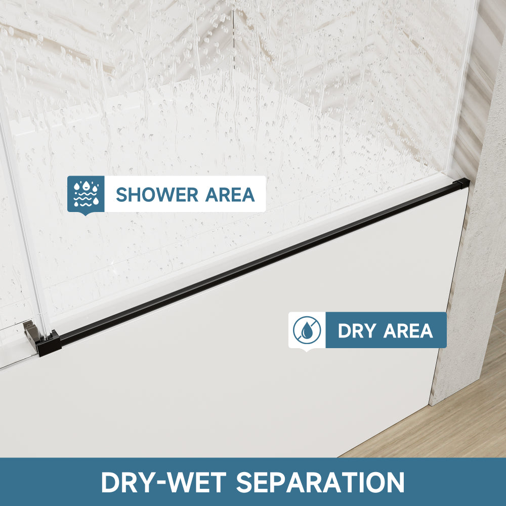 60" W x 60" H Frameless Single Sliding Shower Door, Soft-Close Matte Black Bathtub Door, 5/16" (8mm) Clear Nano-Coated Tempered Glass with Stainless Steel Handle