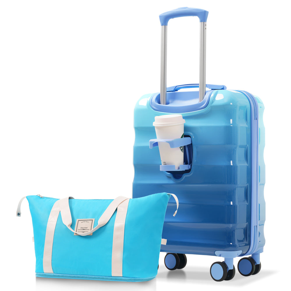 20" Carry-on Luggage with Cup Holder – Lightweight Glossy Hardshell Suitcases with Spinner Wheels, TSA Lock, Airline Approved, 2 Piece Set
