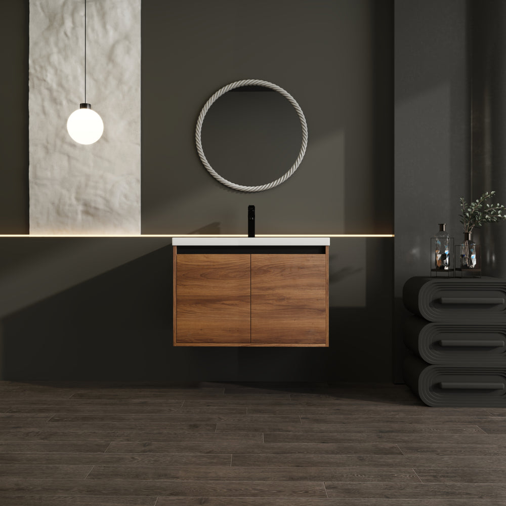 LEVISTAR Brown 30 Inch Bathroom Vanity with resin Countertop Sink,  2 Doors Bathroom Cabinet Set