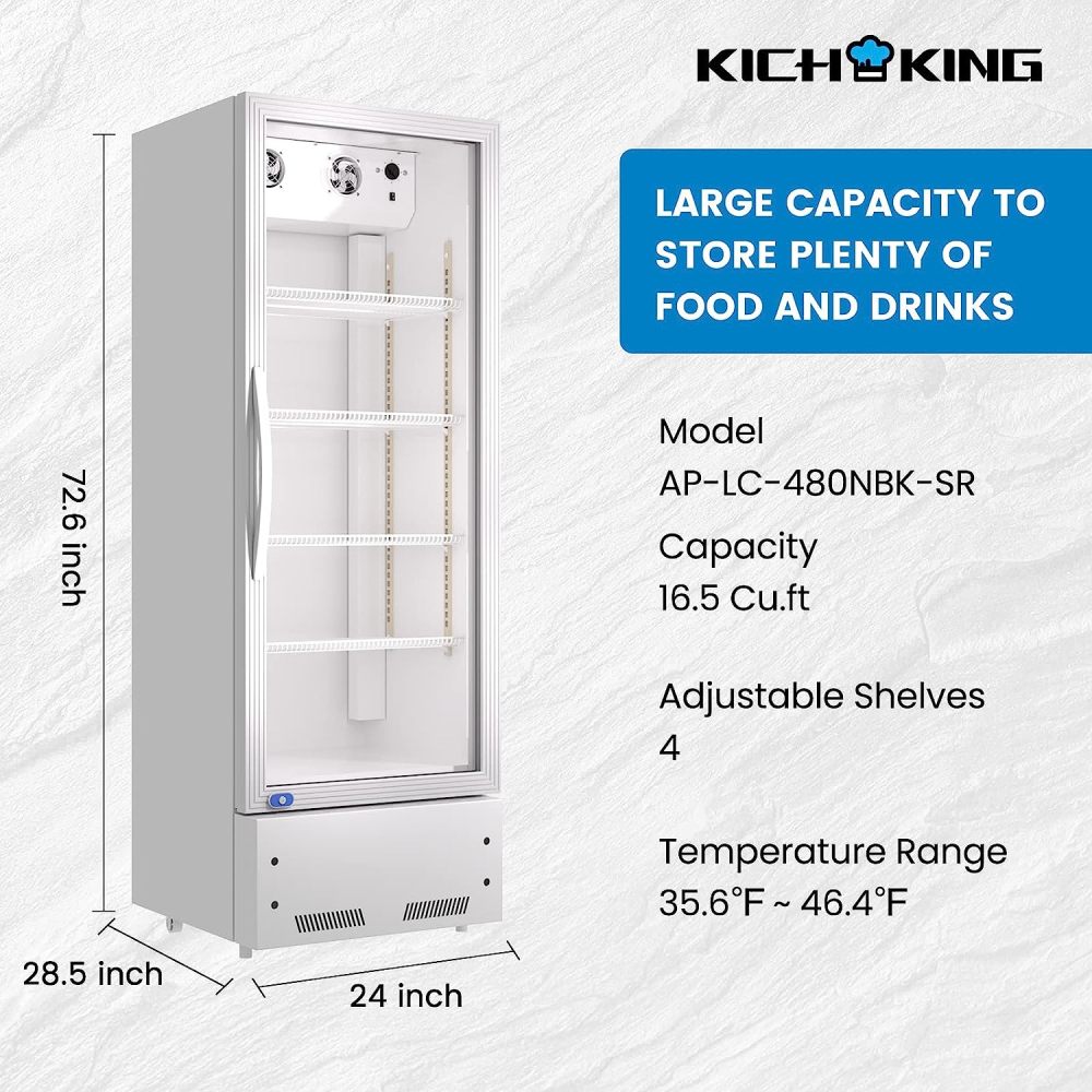 16.5 Cu. Ft Commerical Merchandiser Refrigerator, Reach-in Beverage Cooler with LED Lightning for Shop Restaurant Bar, ETL Approved, Silver
