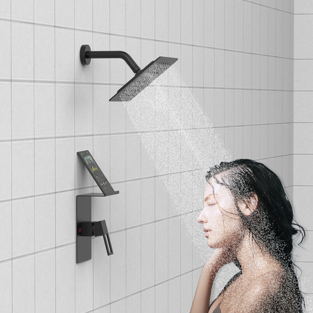 Shower Faucet With Storage Rack 8-inch Rain Shower Head Shower decoration kit with single spray shower head Shower Faucet Set Complete Matte Black