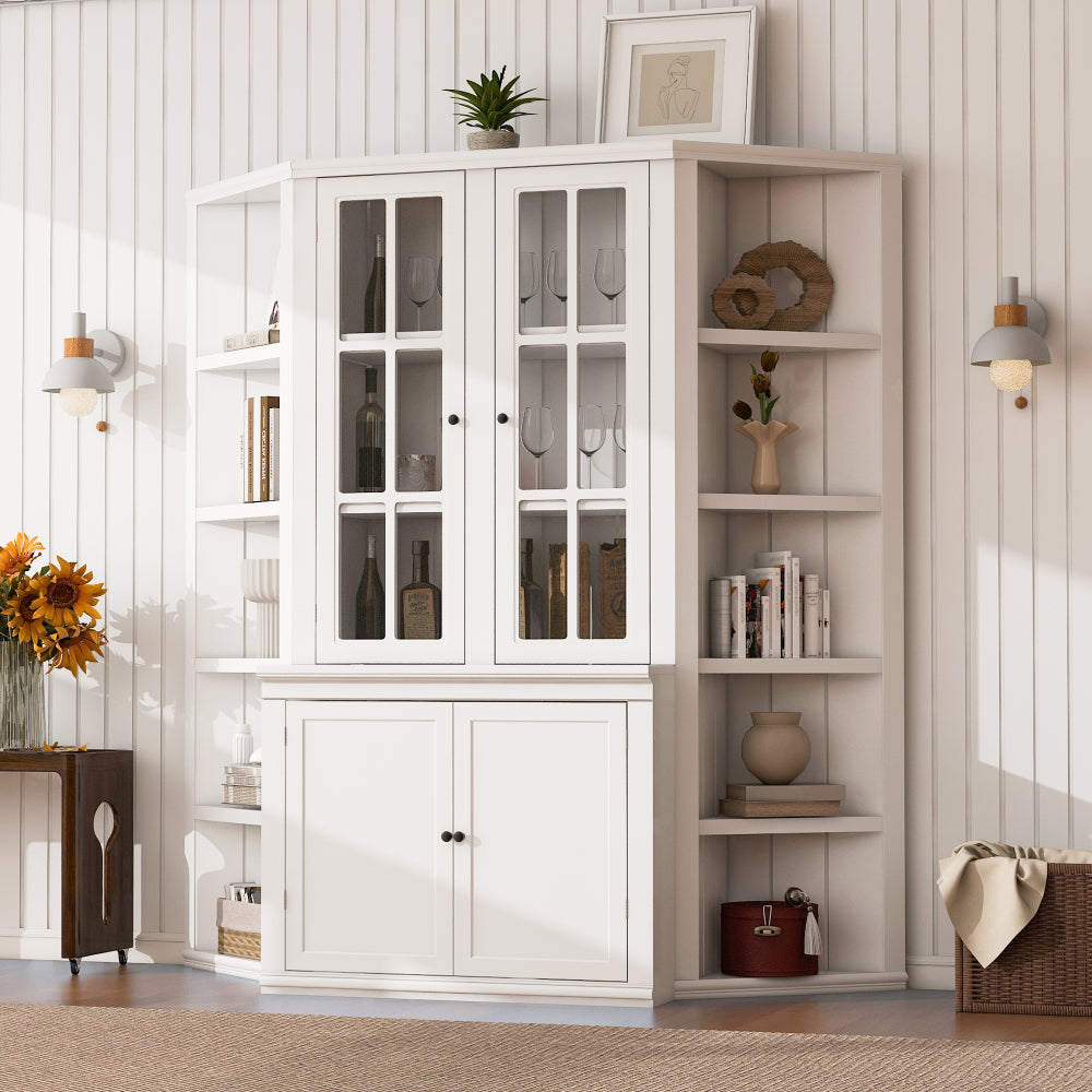 2x 75.25'' Tall Triangle Sided Bookshelves, Set of Two 5-Tier Sided Bookcase - White - Olny Sold with Paired Cabinets