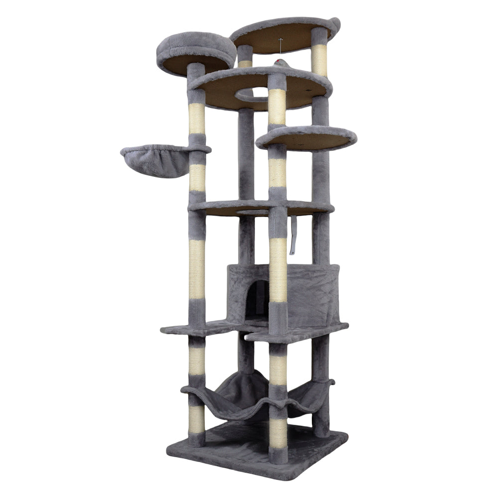 78 in dark gray cat tree tower with large condo  sisal scratching post big hammock and top platform