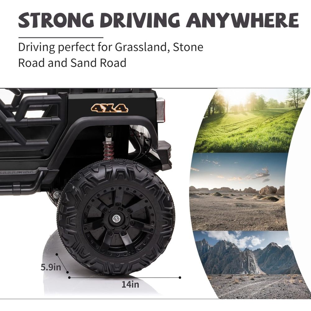 12V Ride on Car Truck with Remote Control, 2 Seater Kids Electric Car, Spring Suspension, 9Ah Battery Powered, 3 Speeds, Double Doors, Music Player