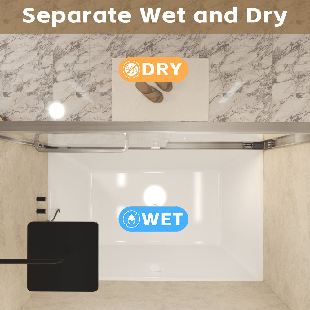 56-60" x 60" Tempered Glass with Explosion Proof Film, Aluminum Frame Double Sliding Shower Door, "1/4 (6 mm), Stainless Steel handle,Brushed Nickel