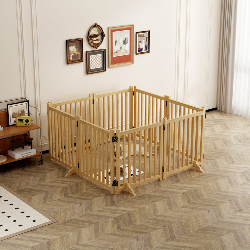 Wooden Freestanding Dog Gates for The House,Dog Gates for Doorways, Stairs,Wood Dog Fences Indoor Pet Gate,Step Over Fence-8 Panel 31"H ( BACK-TO-SCHOOL )