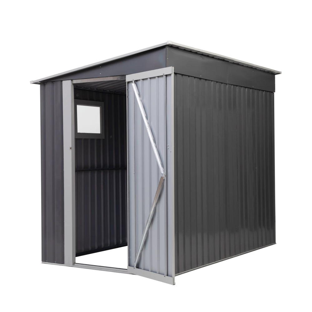 7.5 x 4.5 FT Outdoor Storage Shed, Metal Garden Shed with Lockable Door, Window, Sloped Roof, Backyard Tool Bike House, Weatherproof, Gray