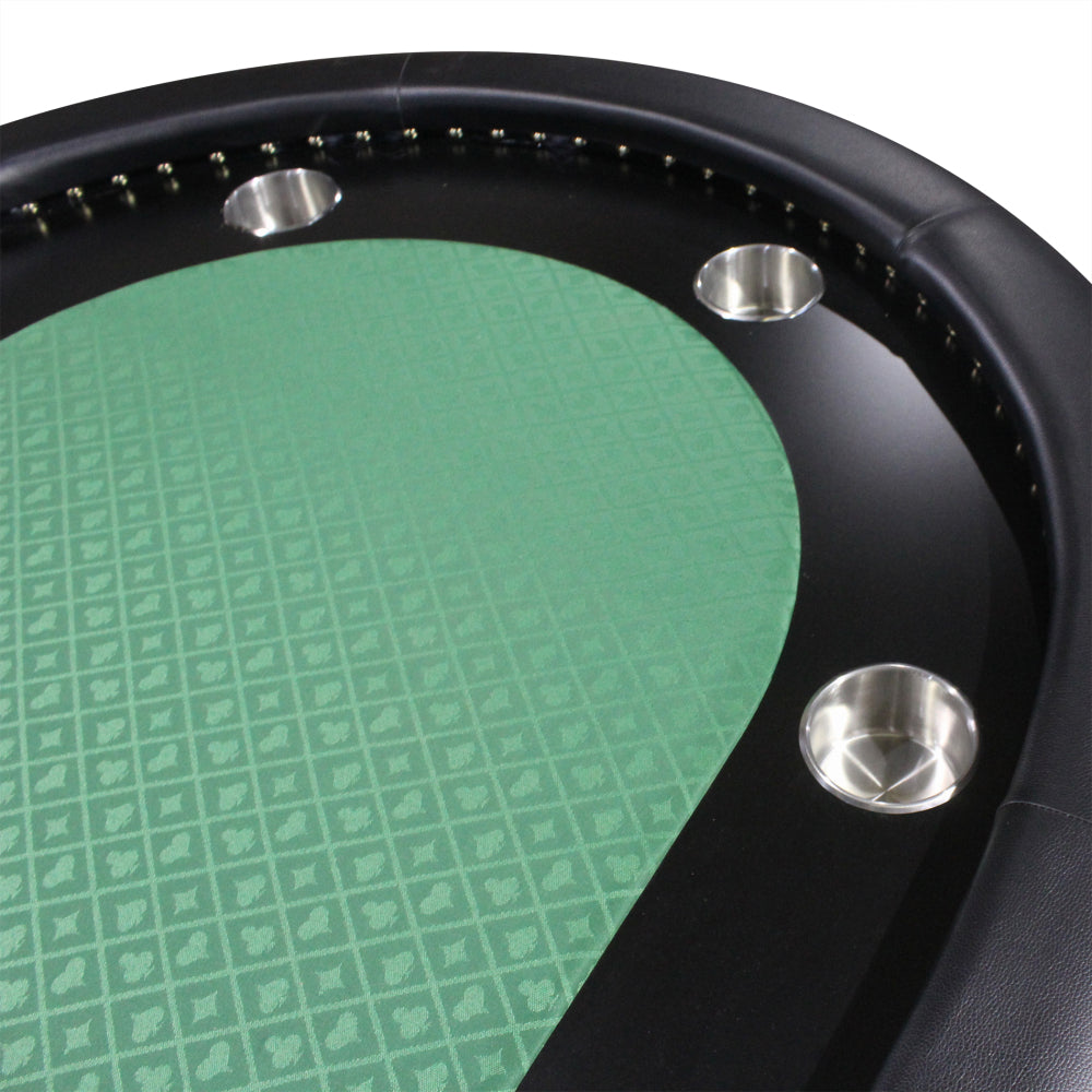 96" Poker Table for 10 Players Casino Game Texas Hold'em Premium Oval with Round Stud Rivet Decorate Waterproof Cloth Chip Tray Cup Holders Green