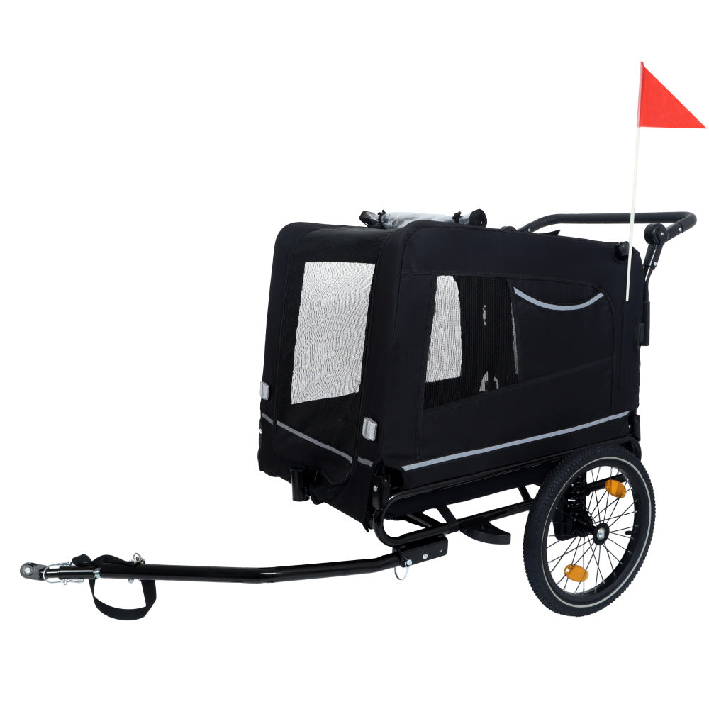 2-in-1 Bike Trailer & Push Cart for Pets - Detachable Bike Hitch & Push Handle Included - All-Terrain Wheels, Quick Release Wheel, Non-Slip Floor, Internal Leash, Holds Up to 88 lbs, Black
