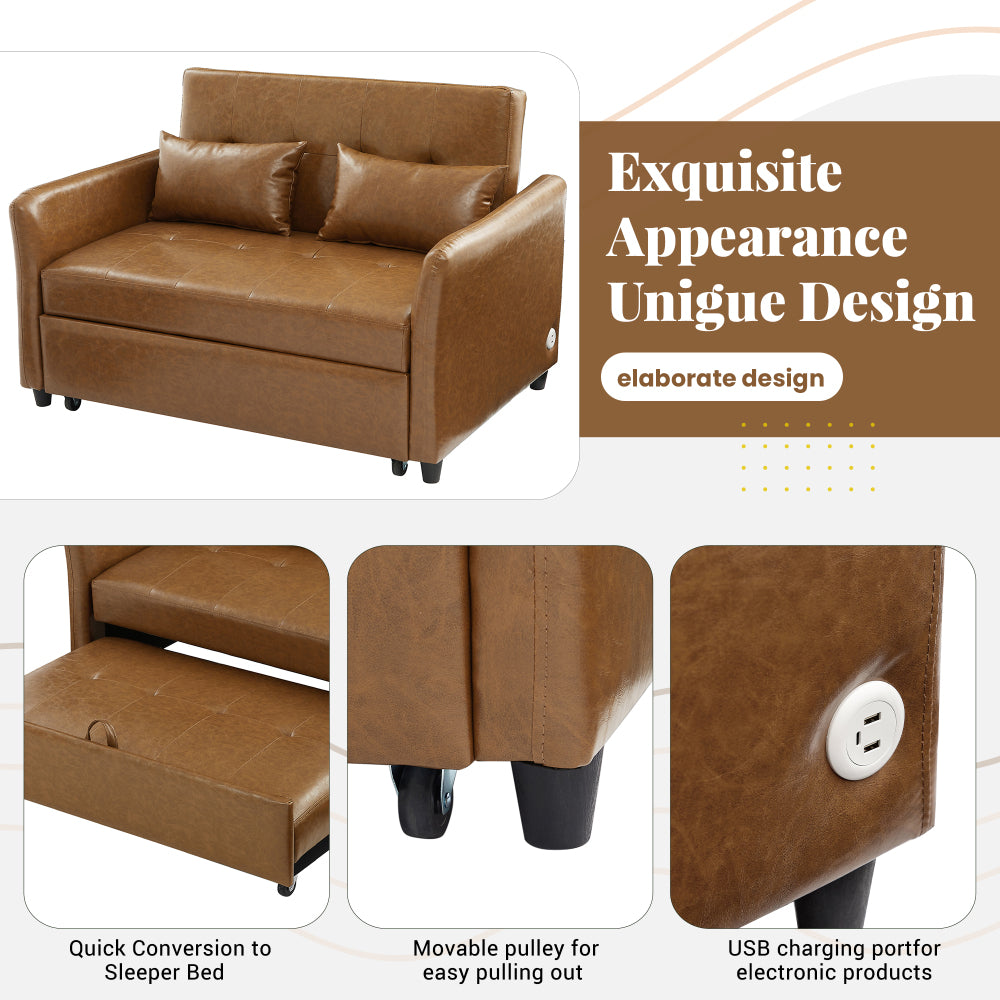 Orisfur. 51.57" Convertible Sleeper Bed, Adjustable Oversized Armchair  with Three USB Ports for Small Space(Old SKU:WF283379AAD), Brown