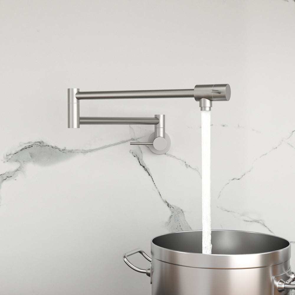 Pot Filler Faucet - Wall Mount Kitchen Sink Faucet Folding Stretchable with Single Hole Two Handles, Brushed Nickel