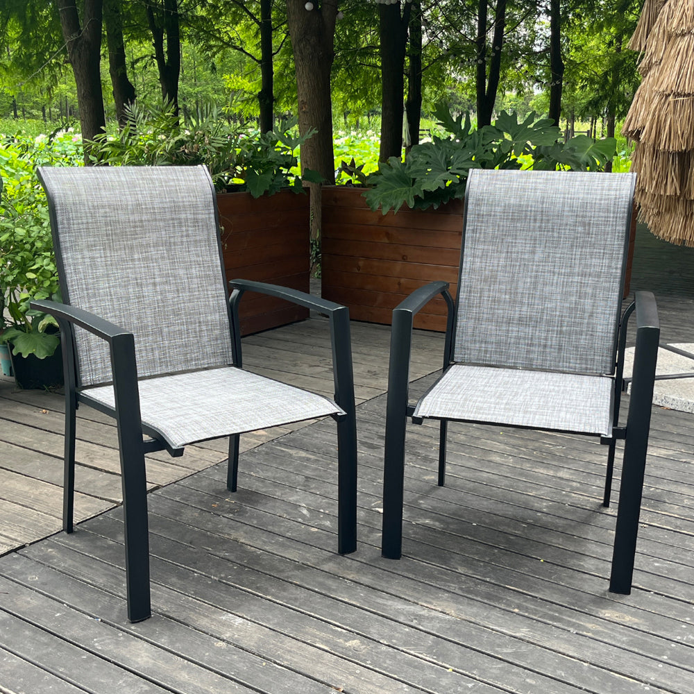 VRSHWO Garden Patio Chairs Set of 2, Weather Metal Outdoor Dining Chairs , Garden, Poolsides, Cream Color Frame