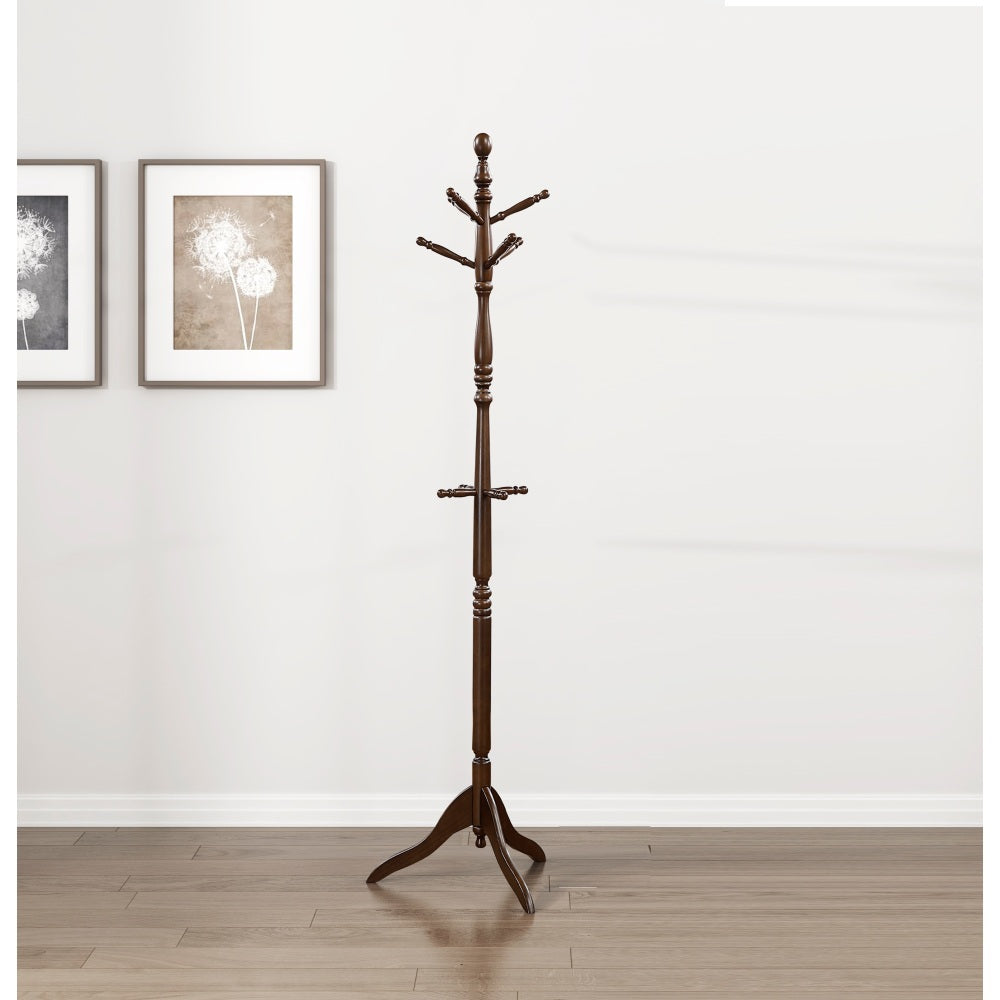 Dark Brown Finish Classic Coat Rack Solid Wood, 10 Hooks Coat Hanger Stand Entryway Home Furniture 1pc