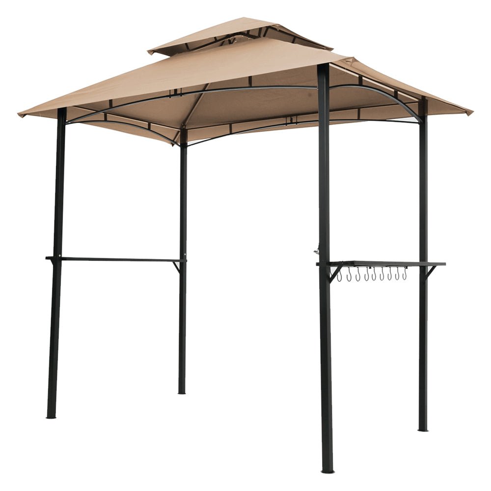 Outdoor Grill Gazebo 8 x 5 Ft, Shelter Tent, Double Tier Soft Top Canopy and Steel Frame with hook and Bar Counters,Khaki