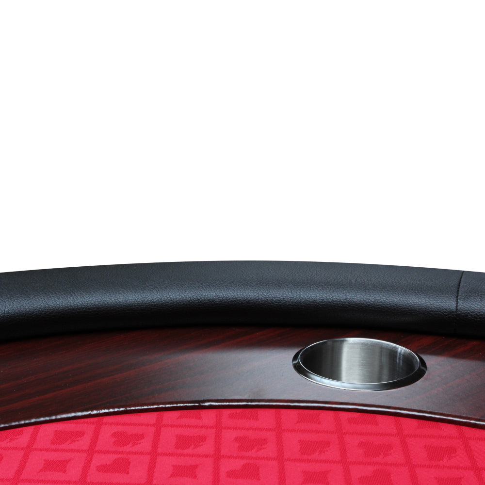 96" Light Series Foldable Poker Table with Wooden Racetrack Felt Stainless Legs Cup Holders Red
