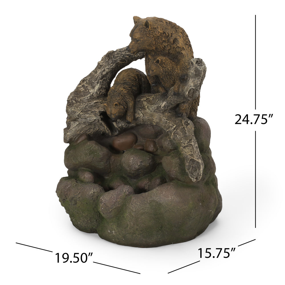 24.75" High CALLAN FOUNTAIN Weather Resistant Floor Fountain with Light, Light Brown + Moss