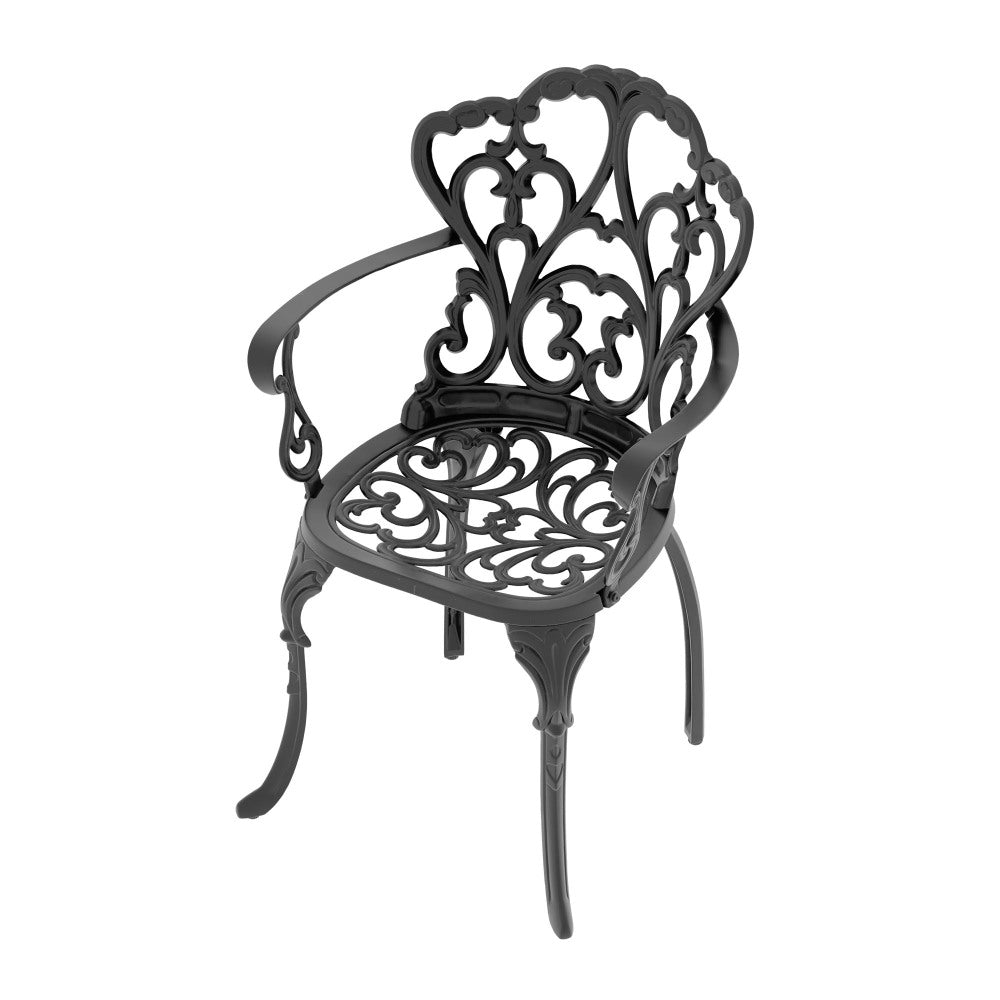 Cast Aluminum Patio Dining Chair 4PCS With Black Frame and Beige Cushions