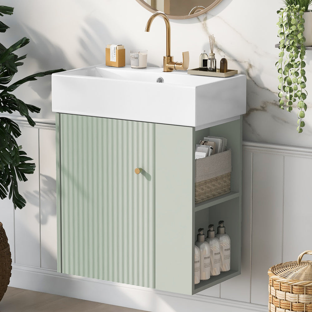 21.6" white Bathroom vanity, Combo Cabinet, Bathroom Storage Cabinet, Single Ceramic Sink, Left side storage