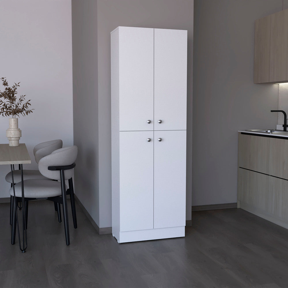 Kitchen Pantry 71" H, 4 Doors, 5 Adjustable Shelves, Laundry, White