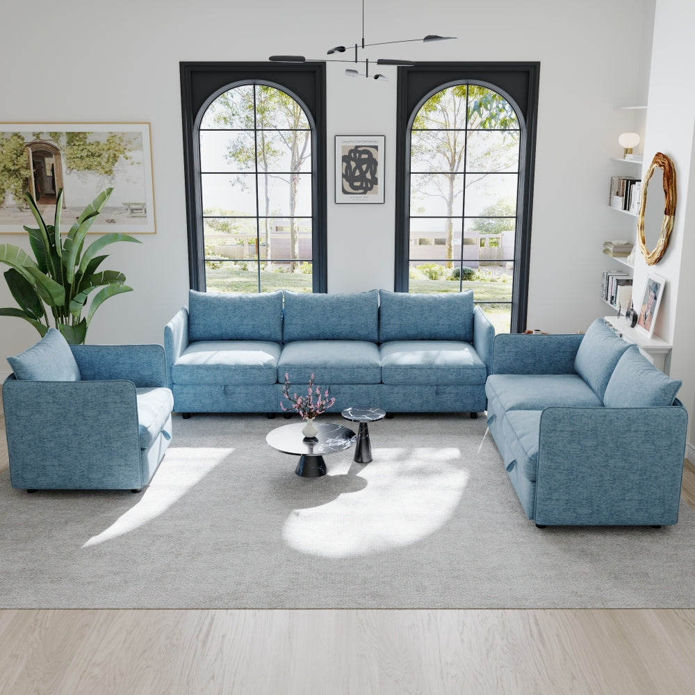 Armless Seat for Modular Sectional Sofa, Convertible Sofa Seat With Storage, Sleeper Sectional Sofa Set, Fabric Flexible Modular Combinations for Living Room(2PCS)
